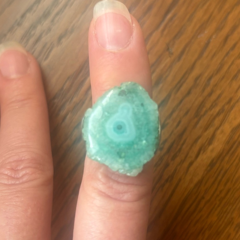 Beautiful, large, jade stone sterling silver ring
